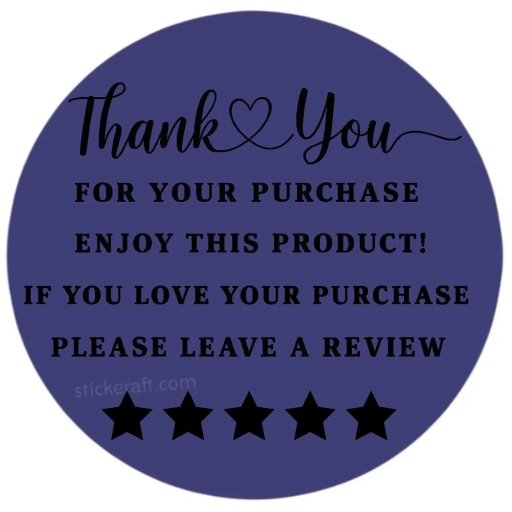 Thank You for Purchase Stickers – 2 Inch, 5 Star Review Labels – 100 PCS NEW